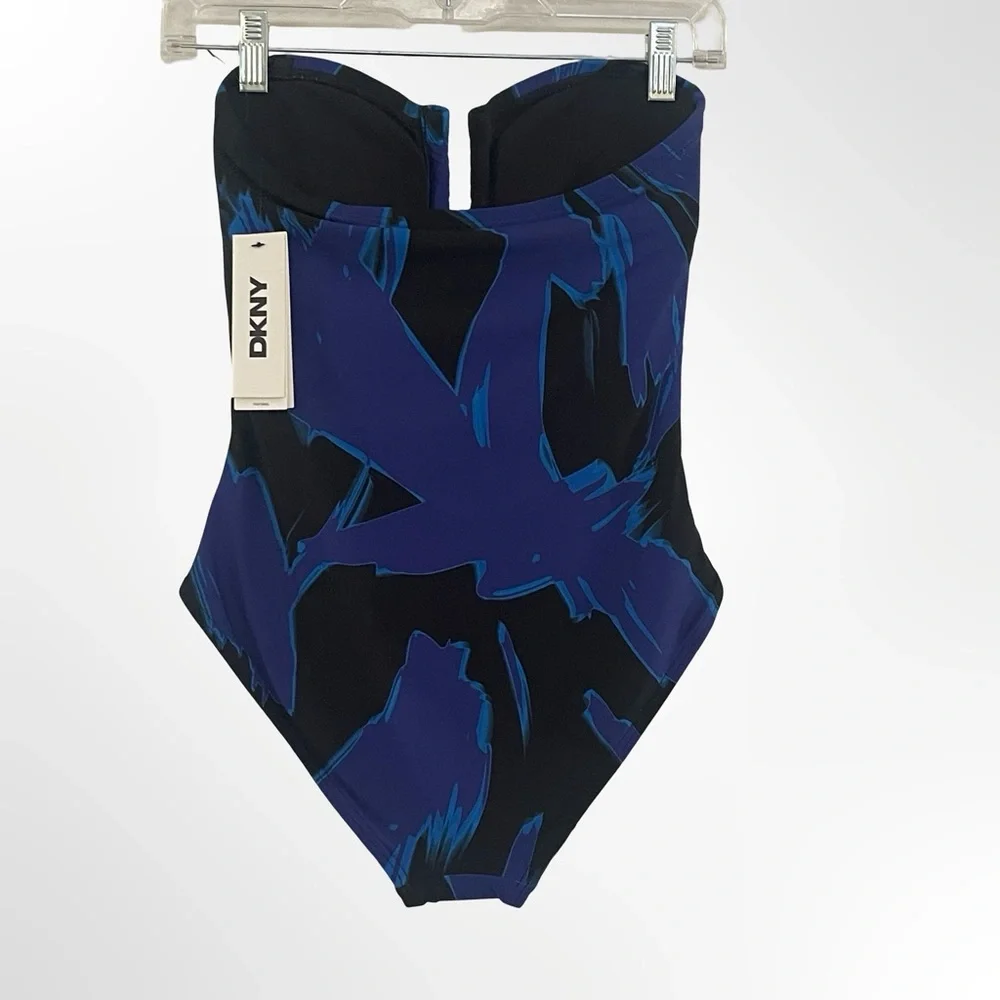 DKNY Black Swimsuit with Blue & Indigo Print size S NWT - Picture 3 of 5